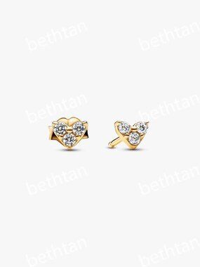 Triple Stone Heart Stud Earrings